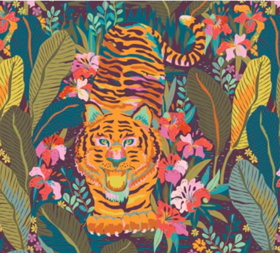 Kindred Sketches Plum Tiger | Figo Fabrics | Kathy Doughty